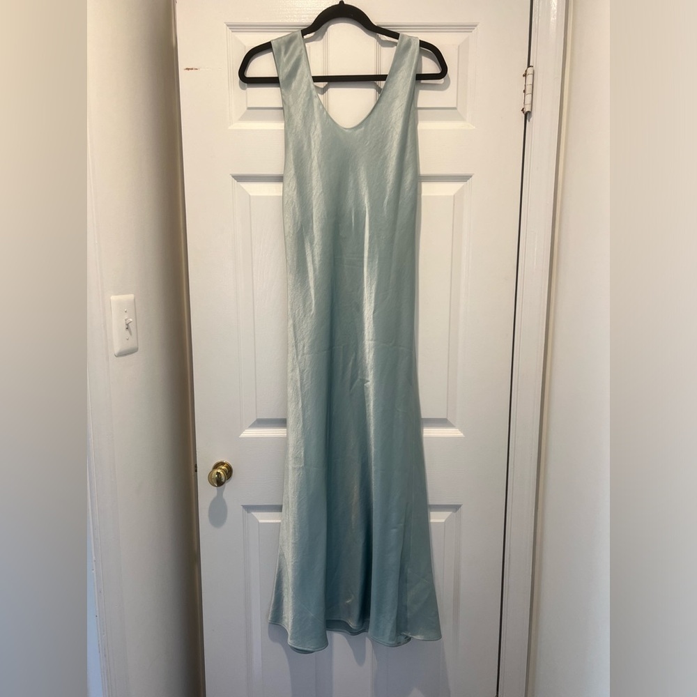 Theory Cowl Back Satin Maxi Dress - Blue, Small